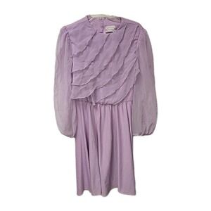 Vtg Amy-Deb Lavender Layered Ruffle Long Sleeve Chiffon Dress Womans Size 14